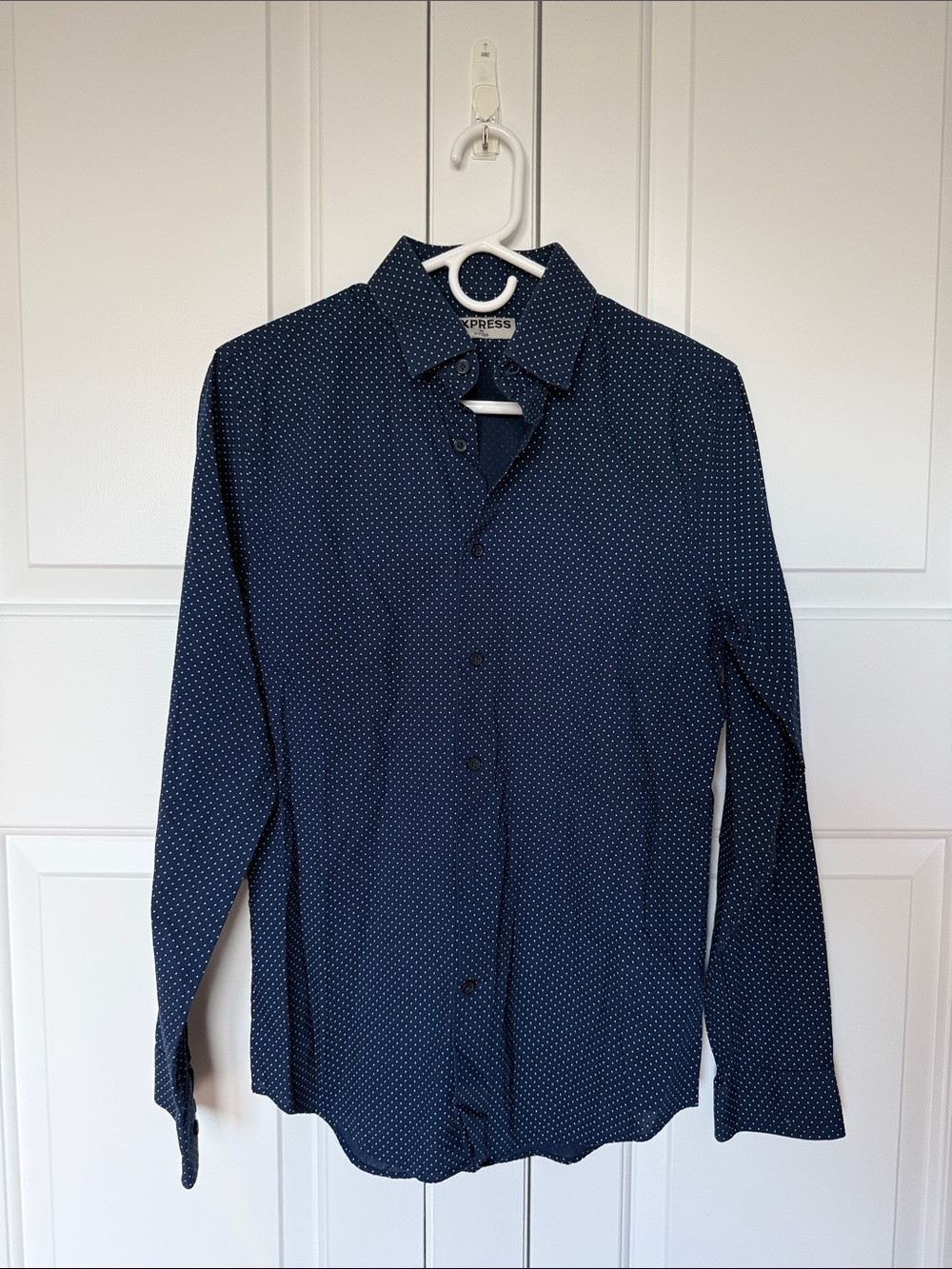 Express Men's Navy Blue Microdot Button-Down Shirt